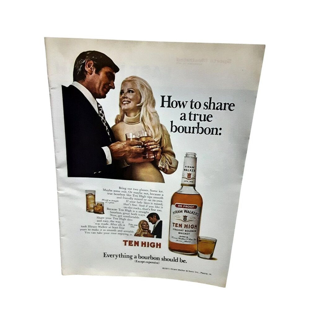 1971 Ten High Bourbon Whiskey Vintage Print Ad Hiram Walker
